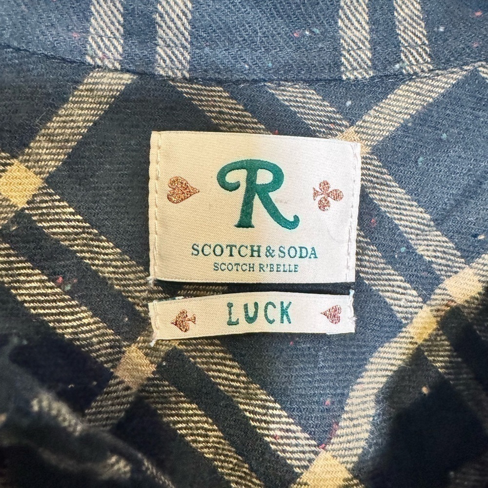 Scotch & Soda R’Belle Girls 12 Tan Black Distressed Plaid Button Down Dress - Picture 3 of 9